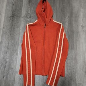 Banana Republic Orange Zip-Up Hoodie with Cream Stripes Medium